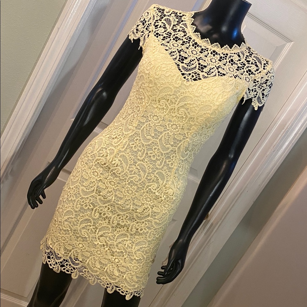 B Darlin Lace Mini Dress in Soft Yellow